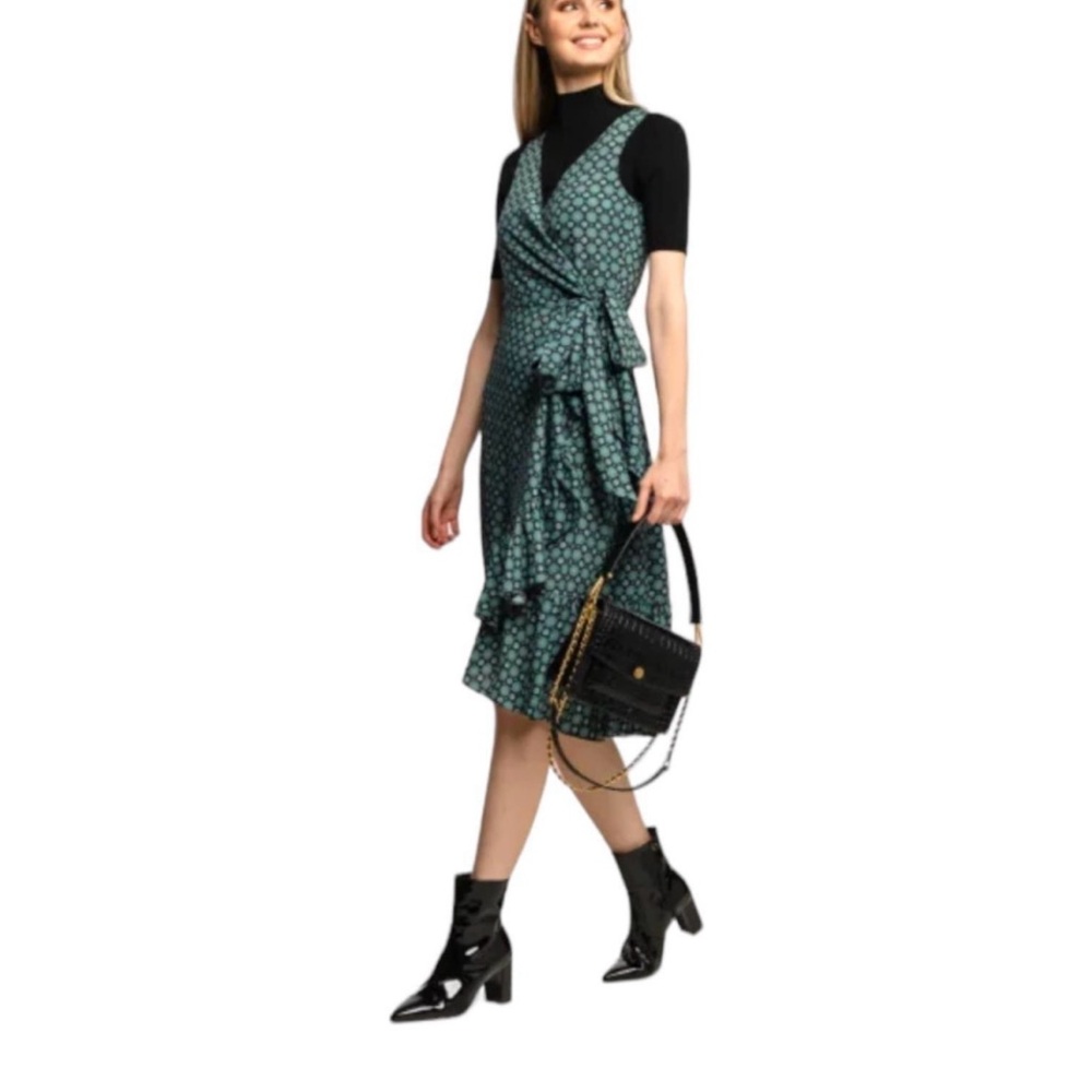 Tory Burch Ruffle Wrap Dress Logo Medallion Print (12)